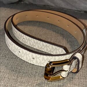 Michael Kors Beige Patterned Belt with Gold Buckle